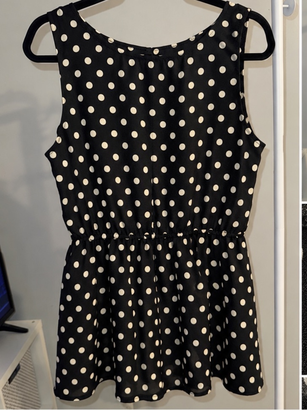 Eyelash couture Black & White Polka Dot Sleeveless Peplum Camisole